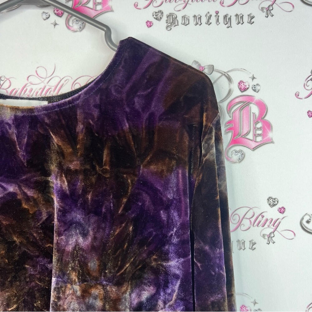 Chagall long sleeve tie dye soft Chic Velvet Long Sleeve Top in Purple and Brown - Picture 7 of 11